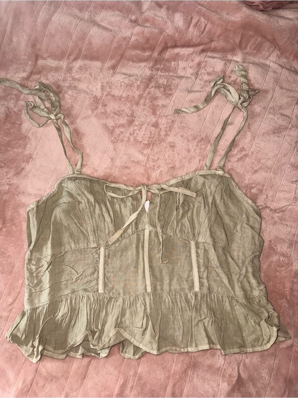 American Eagle Outfitters Olive Green Tie-Shoulder Ruffle Cami